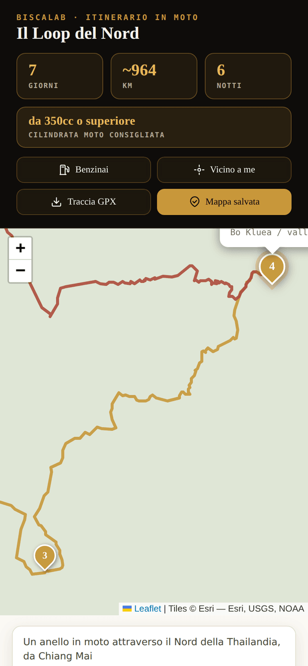 La mappa del Loop salvata offline per l'uso in montagna senza campo