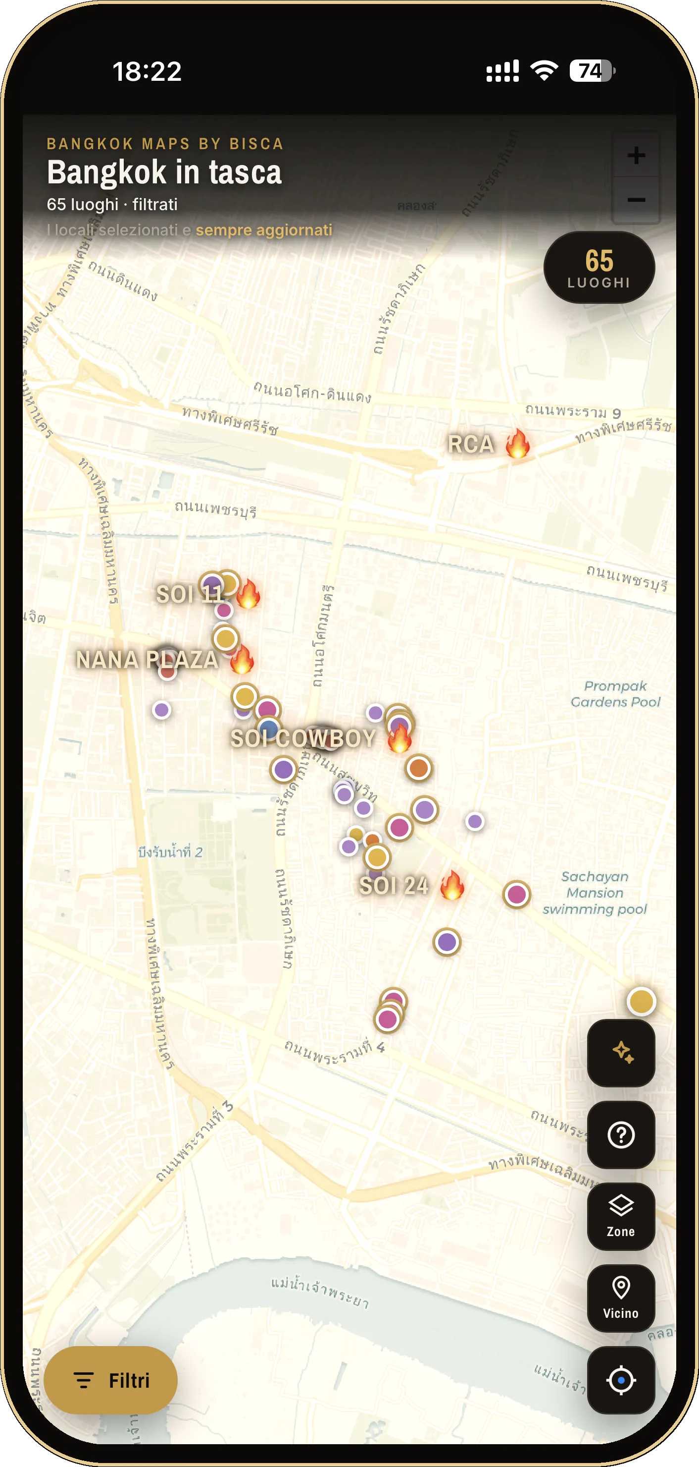 The Bangkok map in your pocket with category pins and hot zones