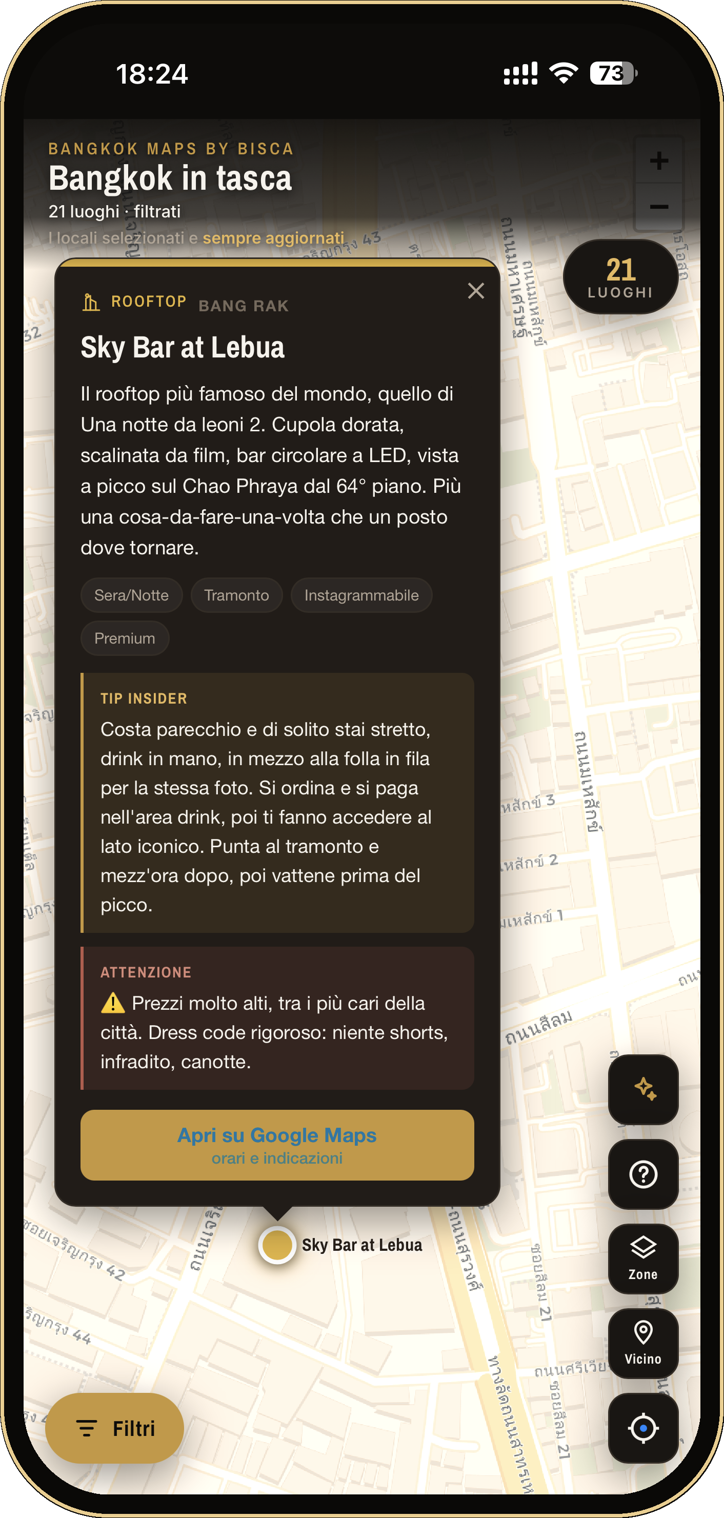La scheda di un locale con la dritta insider
