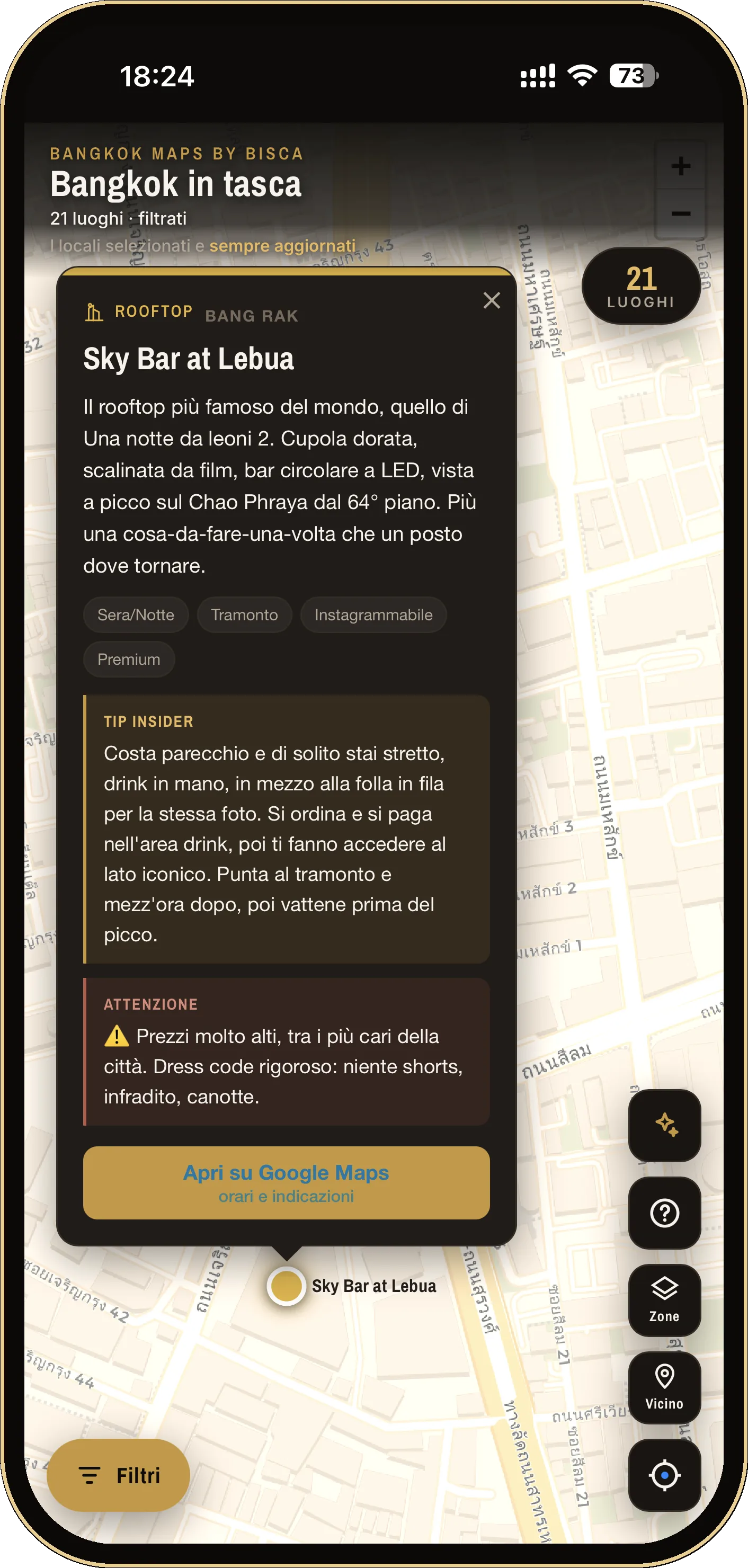 A venue card with the insider tip