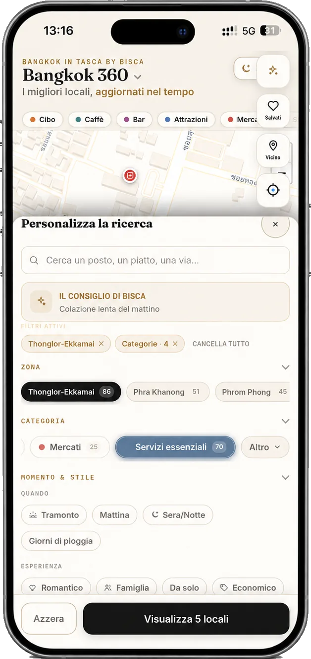I filtri della web-app: zona, categoria, momento