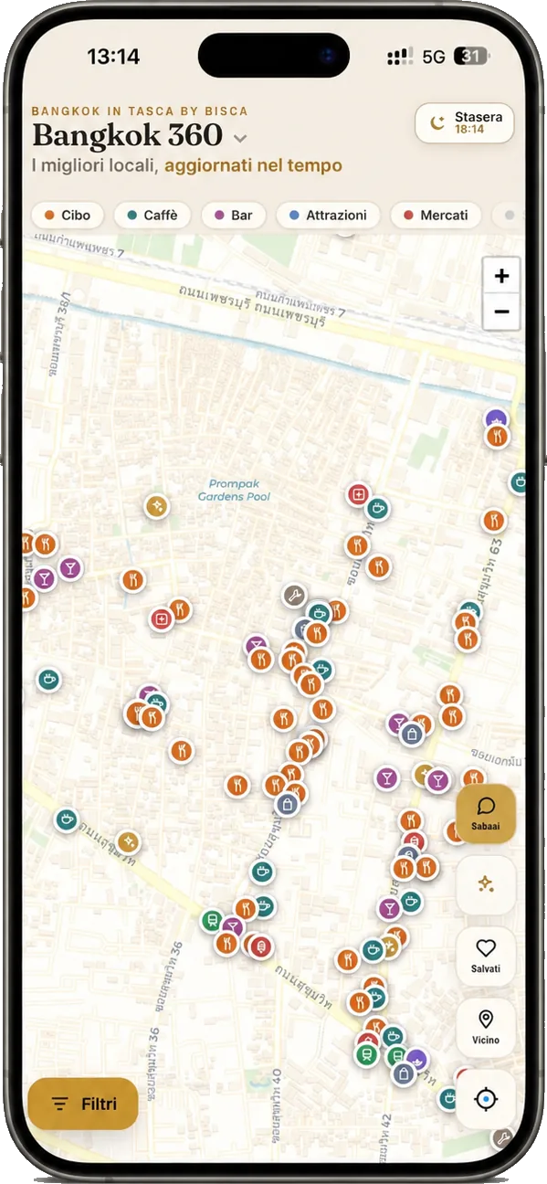 La mappa di Bangkok 360 con i pin per categoria