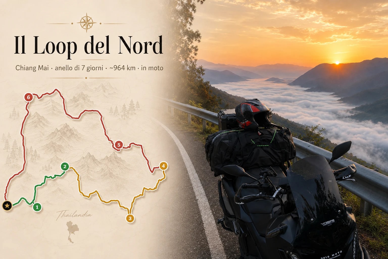 Il Loop del Nord — anello in moto di 7 giorni da Chiang Mai, ~964 km tra le montagne del nord